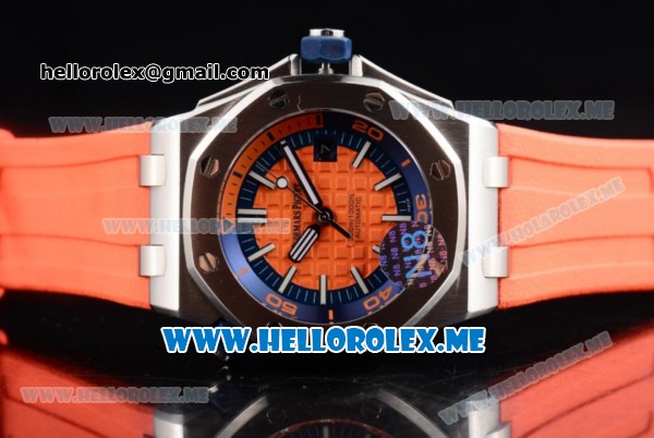 Audemars Piguet Royal Oak Offshore Diver Asia 2813 Automatic Steel Case with Orange Dial and Stick Markers Orange Rubber Strap (EF) - Click Image to Close